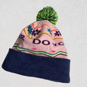 Do Yoga Run Faster Pom Beanie Pink Green Knit Winter Hat Yoga Running Gift Women
